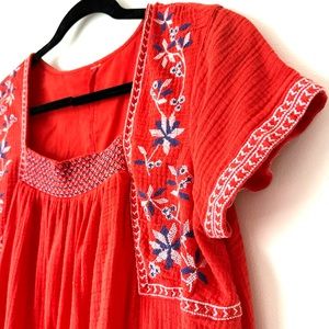 Cheerful gauzy cotton red embroidered boho dress